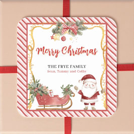 Adesivo Quadrado Merry Christmas Stickers Santa Sleigh Custom Label