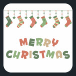 Adesivo Quadrado Merry Christmas text sazonal meias garland<br><div class="desc">Desejos de Natal,  prenda de ano novo sazonal.</div>