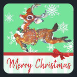 Adesivo Quadrado Merry Christmas Vintage Reindeer Stickers<br><div class="desc">Feliz Natal,  Reindeer Vintage com Flocos de Neve.</div>