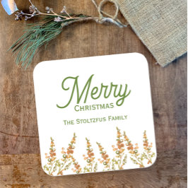 Adesivo Quadrado Merry Christmas Watercolor Nome Personalizado Botâ