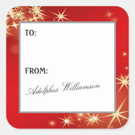Adesivo Quadrado Merry Christmas with Gold Stars Gift Label