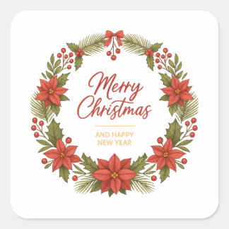Adesivo Quadrado Merry Christmas Wreath Sticker – Holiday