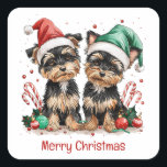 Adesivo Quadrado Merry Christmas Yorkshire Terrier Dogs<br><div class="desc">Óptica ilustração de Yorkshire Terrier Dogs pronta para o Natal. Perfeito para amantes de animais de estimação e pais de cães durante o feriado.</div>
