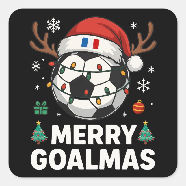 Adesivo Quadrado Merry Goalmas France - Funny Soccer Christmas (Frente)