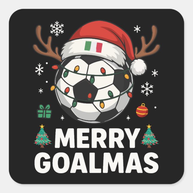 Adesivo Quadrado Merry Goalmas Italy - Funny Soccer Christmas (Frente)
