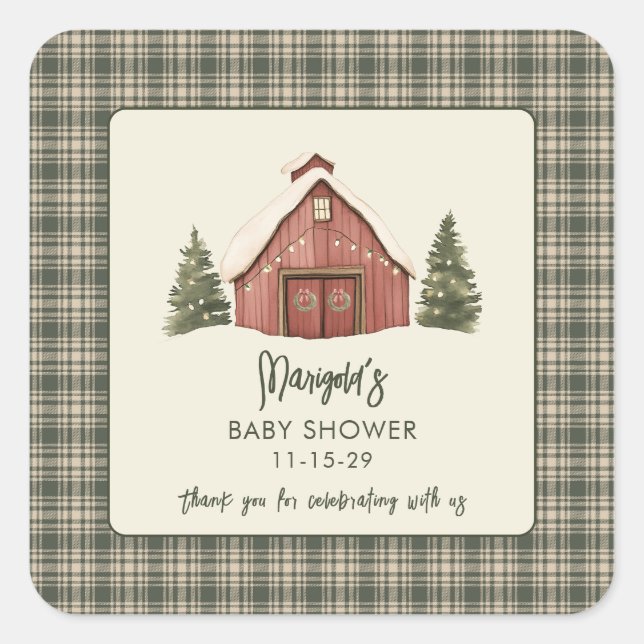 Adesivo Quadrado Merry Little Christmas Rustic Baby Shower  (Frente)