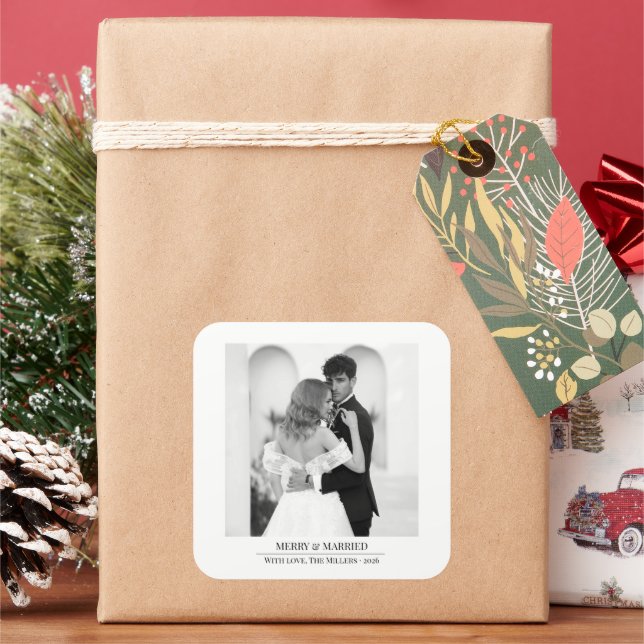 Adesivo Quadrado Merry & Married - Personalized Newlywed Christmas  (Feriado)