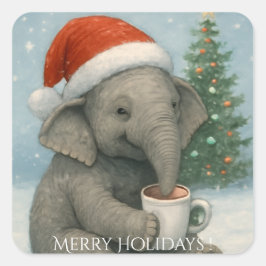 Adesivo Quadrado Merry Moments with a Cocoa-Loving Elephant Holiday