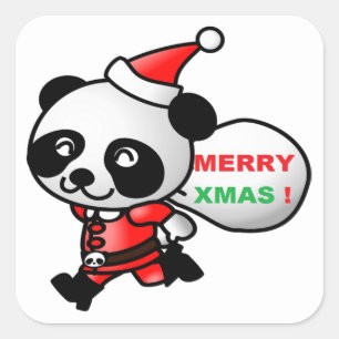 ADESIVO QUADRADO "MERRY XMAS" PAPAIS NOEIS PANDA BEAR