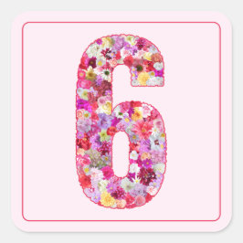 Adesivo Quadrado Mês Número 6 Rosa Suave Floral