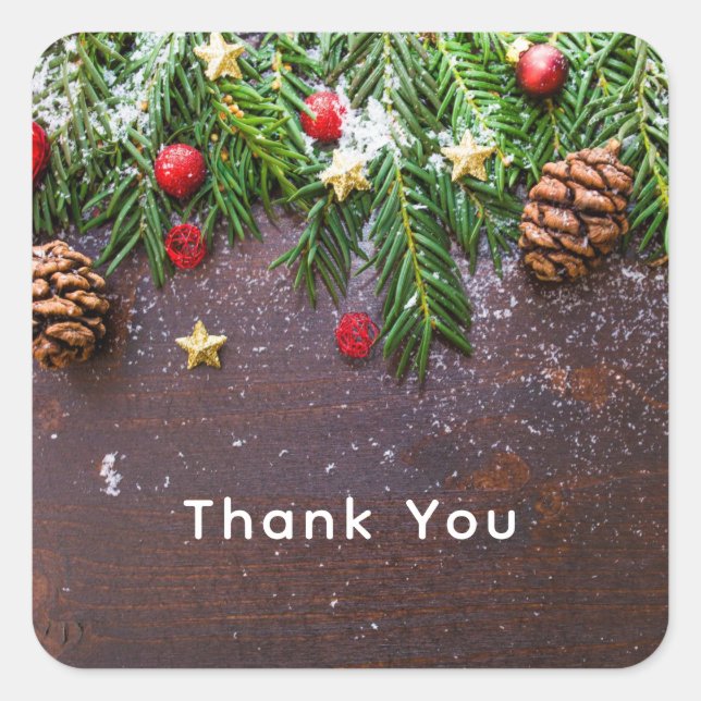 Adesivo Quadrado Mesa de Natal russa com pinheiro e neve (Frente)