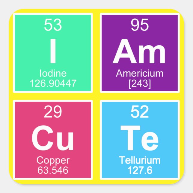 Adesivo Quadrado Mesa periódica química de elementos: IAm CuTe (Frente)