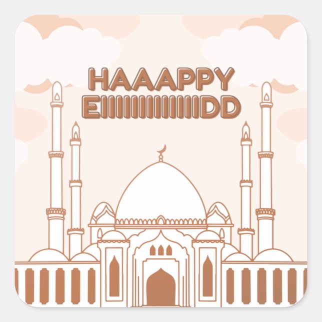 Adesivo Quadrado mesquita Inglês feliz eid -Eid Al Fitr- (Frente)