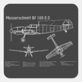 Adesivo Quadrado Messerschmitt Bf 109 - Airplane Blueprint PD