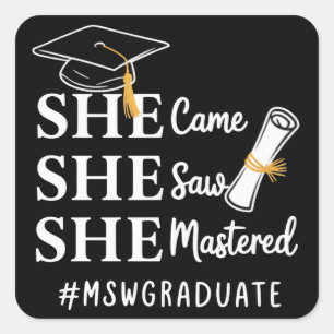 Adesivo Quadrado Mestrado MSW Mestre em Trabalho Social Graduado