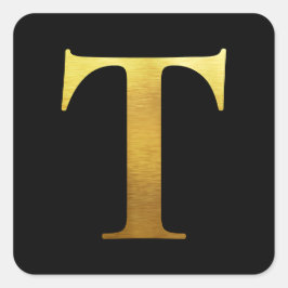 Adesivo Quadrado Metal Banhado a Ouro Monograma T Preto