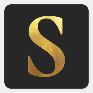 Adesivo Quadrado Metal Dourado Escovado Monograma S Preto