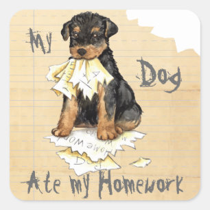 Adesivo Quadrado Meu Airedale comeu meus trabalhos de casa