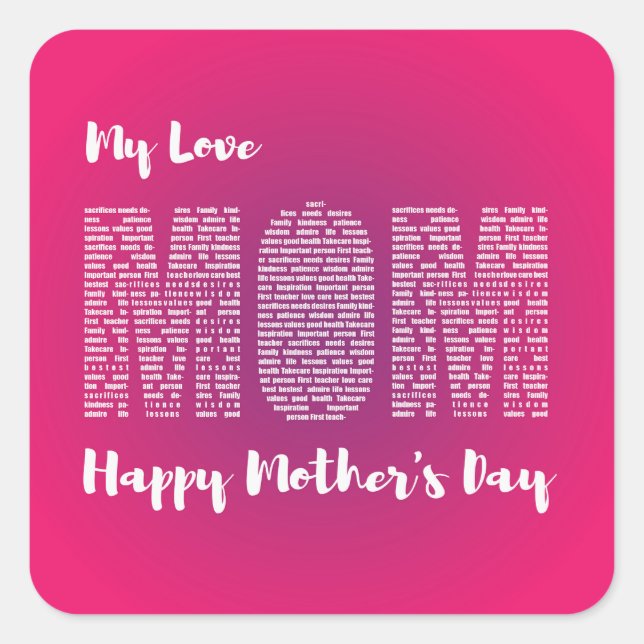 Adesivo Quadrado Meu amor Minha mãe Feliz dia de as mães T-Shirt (Frente)