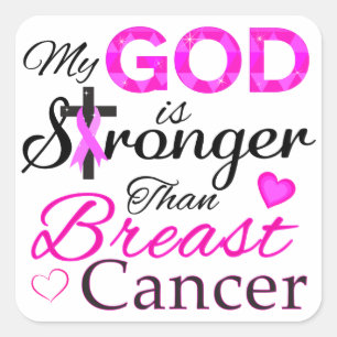 Adesivo Quadrado Meu DEUS é mais forte que o Cancer da mama