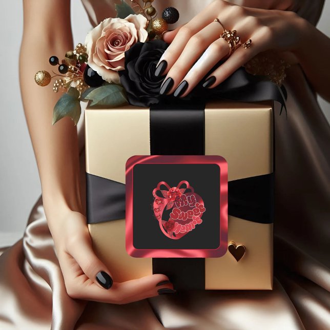 Adesivo Quadrado Meu Doce Namorados Vermelho Brilhante, Coletor Qua (Criador carregado)