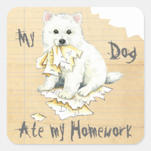 Adesivo Quadrado Meu Eskie comeu meus trabalhos de casa