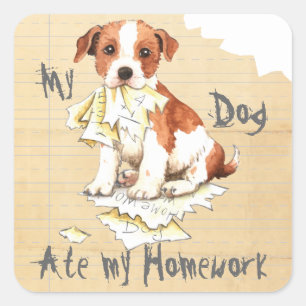 Adesivo Quadrado Meu Parson Russell Terrier comeu meus trabalhos de