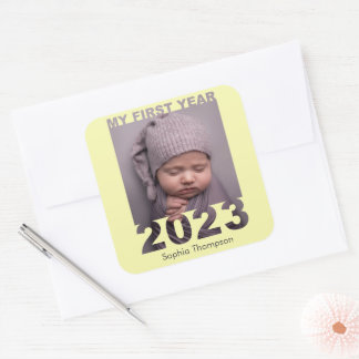 Adesivo Quadrado Meu Primeiro Ano 2023 Bebê de Recorte Moderno Amar