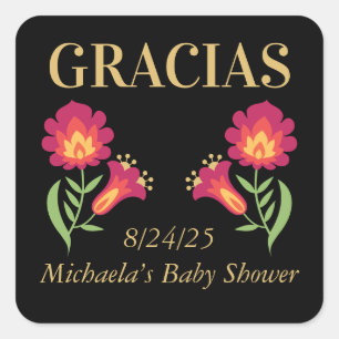 Adesivo Quadrado Mexicano Fiesta Chá de fraldas Sticker, Red Floral