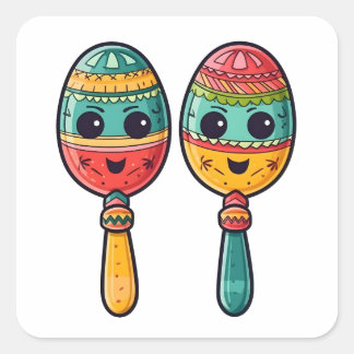 Adesivo Quadrado Mexicano Fiesta Cute Maracas