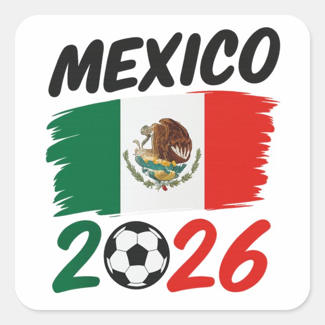 Adesivo Quadrado Mexico 2026 Soccer Fan Design with Football (Frente)