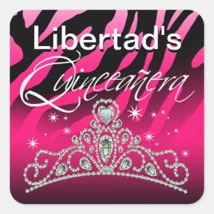 Adesivo Quadrado Mi Quinceañera Espeta Tiara Zebra