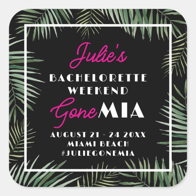 Adesivo Quadrado Miami Bachelorette Party Weekend Stickers (Frente)