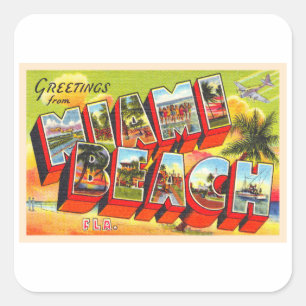 Adesivo Quadrado Miami Beach Flórida Vintage Grande Carta Postal