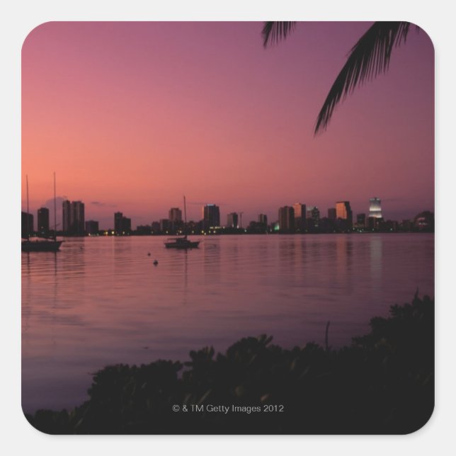 Adesivo Quadrado Miami Skyline no Sunset (Frente)