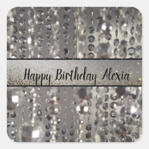 Adesivo Quadrado Miçangas de cordas prateadas brilhantes