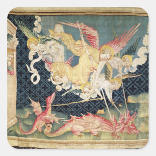 Adesivo Quadrado Michael e seus anjos lutando contra o dragão