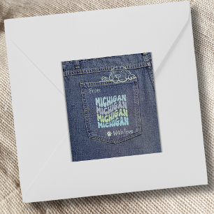 Adesivo Quadrado Michigan Dog in Jean Pocket Classic Square Sticker