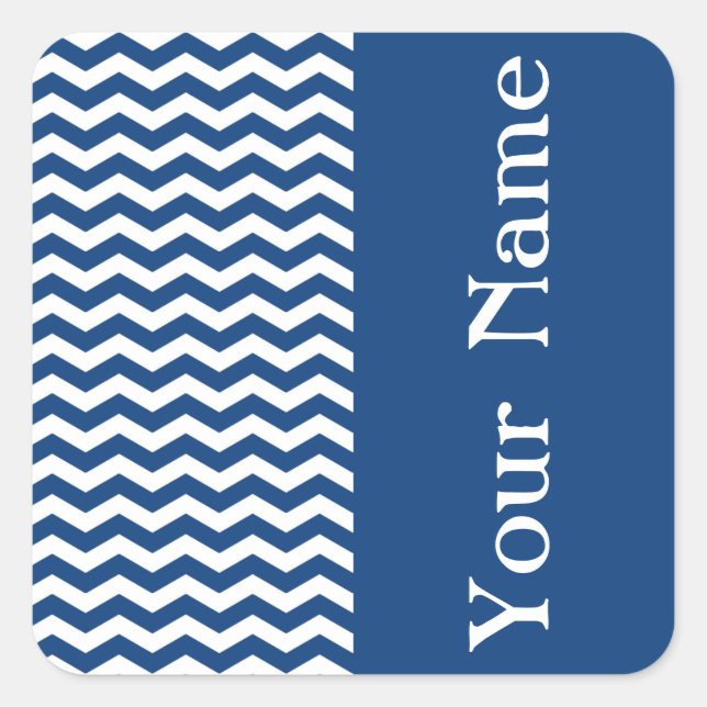 Adesivo Quadrado Míconos Blue Wave Chevron com nome (Frente)