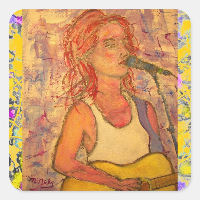 Adesivo Quadrado microfone azul, tensão de songstress gota para cim (Frente)