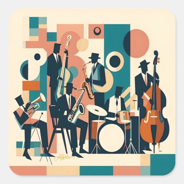 Adesivo Quadrado Mid Century Jazz Age Sextet (Frente)