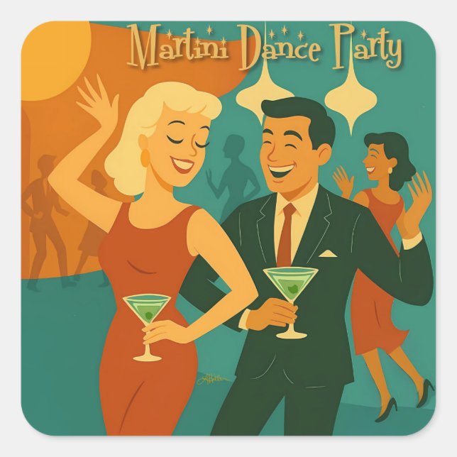 Adesivo Quadrado Mid Century Martini Dance Party (Frente)