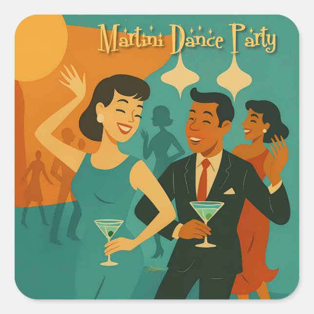 Adesivo Quadrado Mid Century Martini Dance Party (Frente)