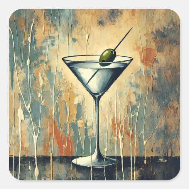 Adesivo Quadrado Mid Century Mixed Media Martini Art (Frente)