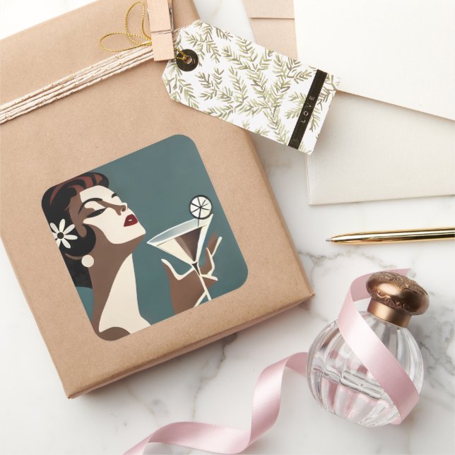 Adesivo Quadrado Mid Century Modern Art The Martini DIva (Presentear)