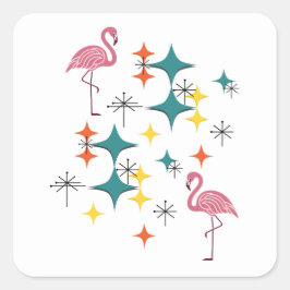 Adesivo Quadrado Mid Century Modern Atomic Starburst Pink Flamingos