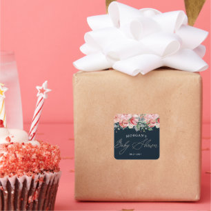 Adesivo Quadrado Midnight Bloom Floral Chá de fraldas