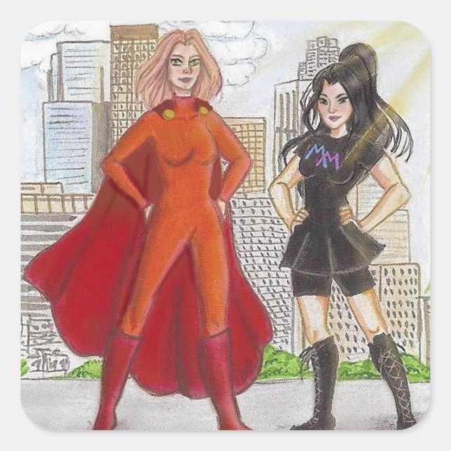 Adesivo Quadrado Mighty Meaghan e Brave Breanne (Frente)