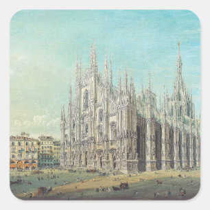 Adesivo Quadrado Milão Piazza del Duomo década de 1850 por Carlo Bo
