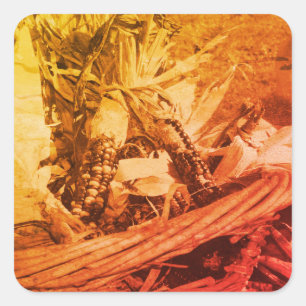 Adesivo Quadrado Milho Índio Vintage Sepia No Cesto